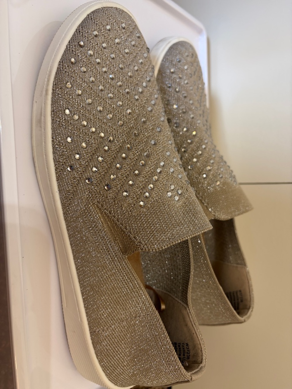 White Mountain Gold Slip-On Rhinestone Knit Loafers